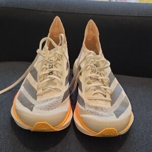 Adidas Women's Cream and Gray Athletic Shoes with Orange Soles